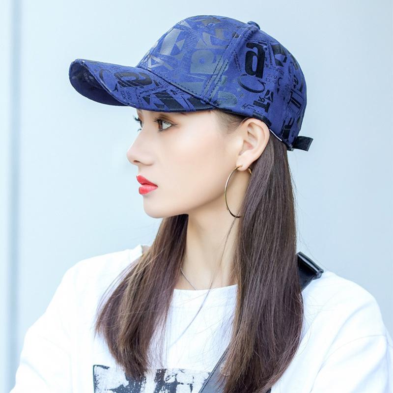 Kpop Plain Leather Graffiti Letter Fashion Men'S And Women'S Baseball Caps Cotton Versatile Leather Breathable Sun Hats