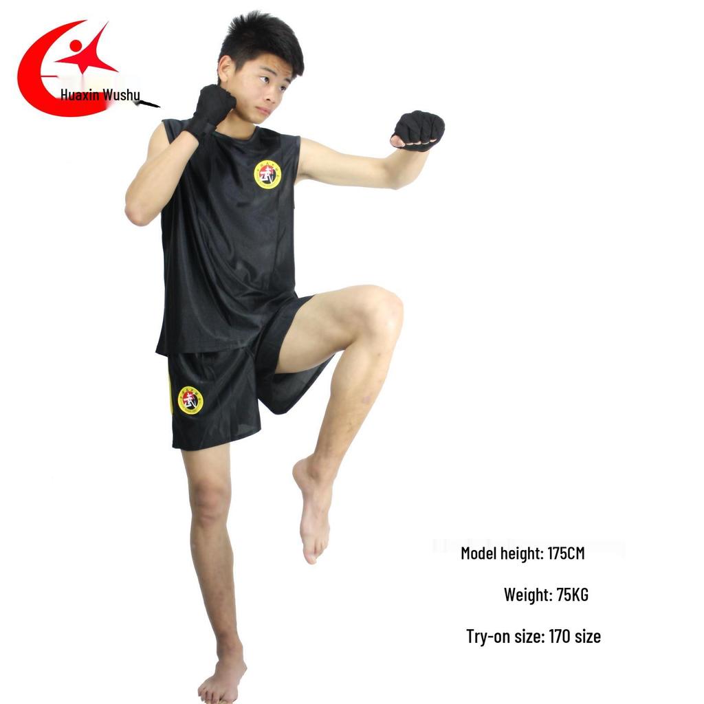 Unisex Sanda Wushu Kickboxing Boxing Summer Training Sleeveless Suit & Shorts for Men, Women, and Children