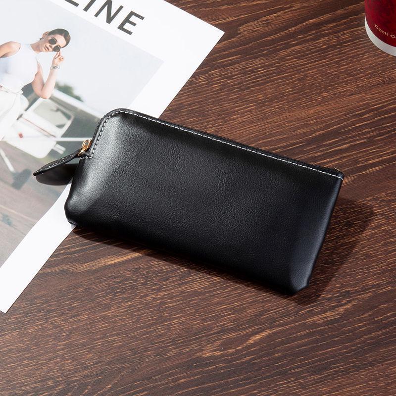 2025 Korean Style Women's Ultra-thin Minimalist Long Leather Wallet with Zipper Coin Purse and Phone Holder
