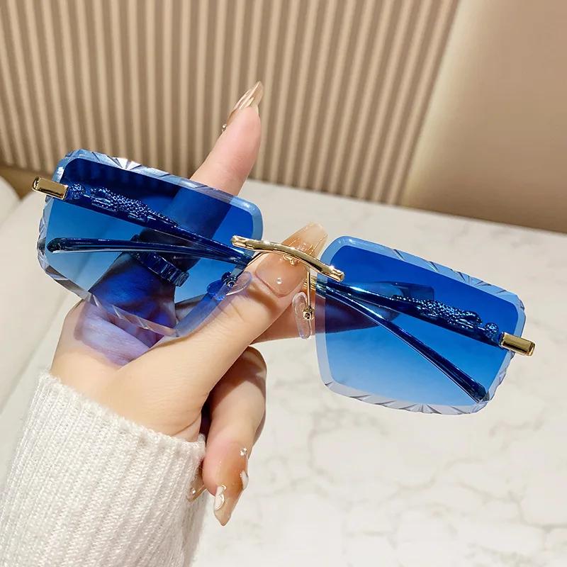 Rimless Punk Vintage Sunglasses Women For Men Luxury Brand Designer Sun Glasses Popular Metal Leopard Head Hip Hop Eyeglasses