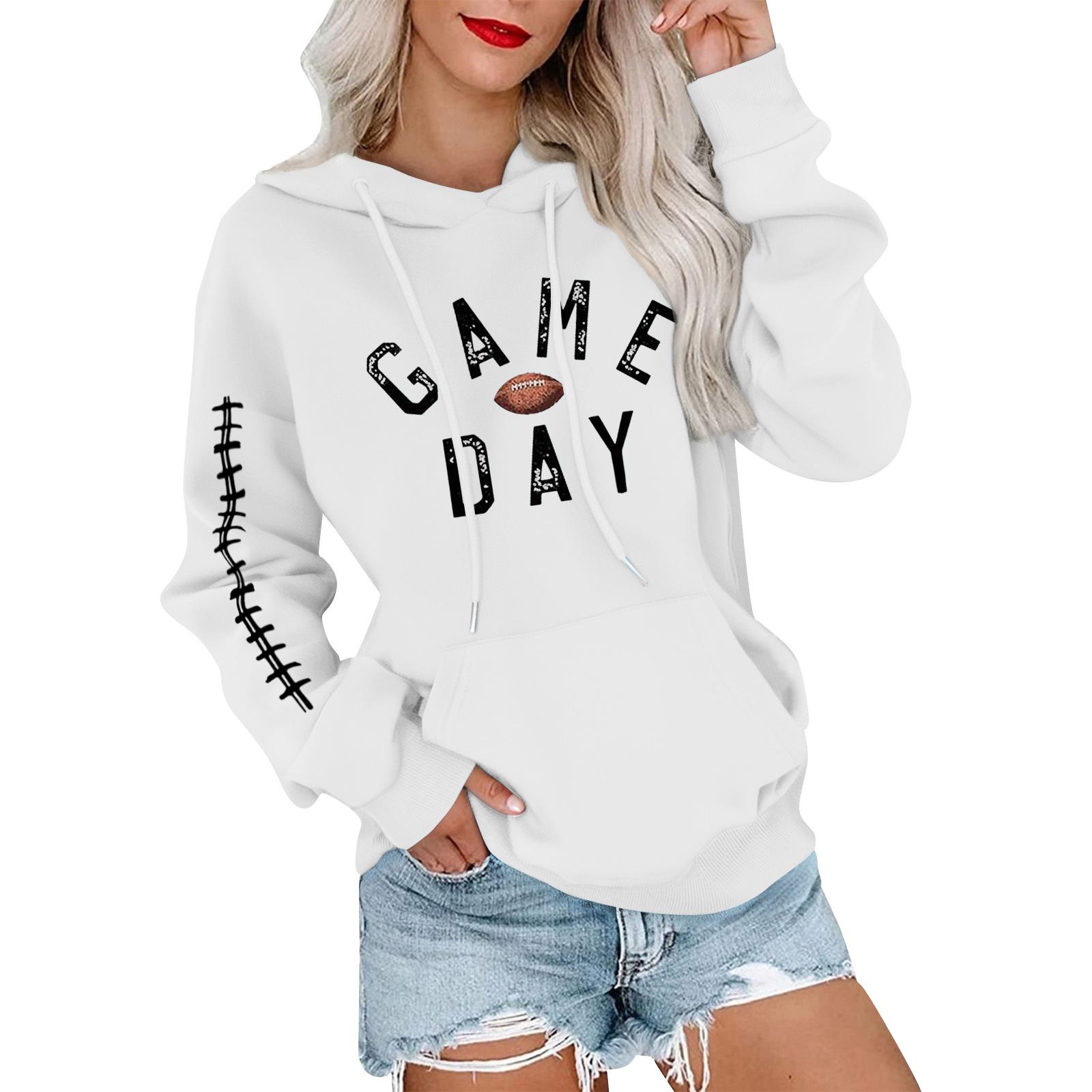 

Женский модный, повседневный, удобный свитер с круглым вырезом, капюшоном, длинными рукавами и принтом в стиле регби M белый