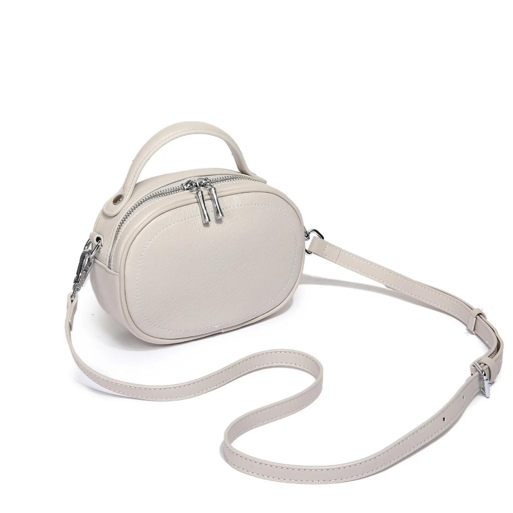 Women's Genuine Leather  Small Shoulder Purse Lightweight Round Crossbody Bag, Shell Bag Design with Phe/Coin Pocket for Daily