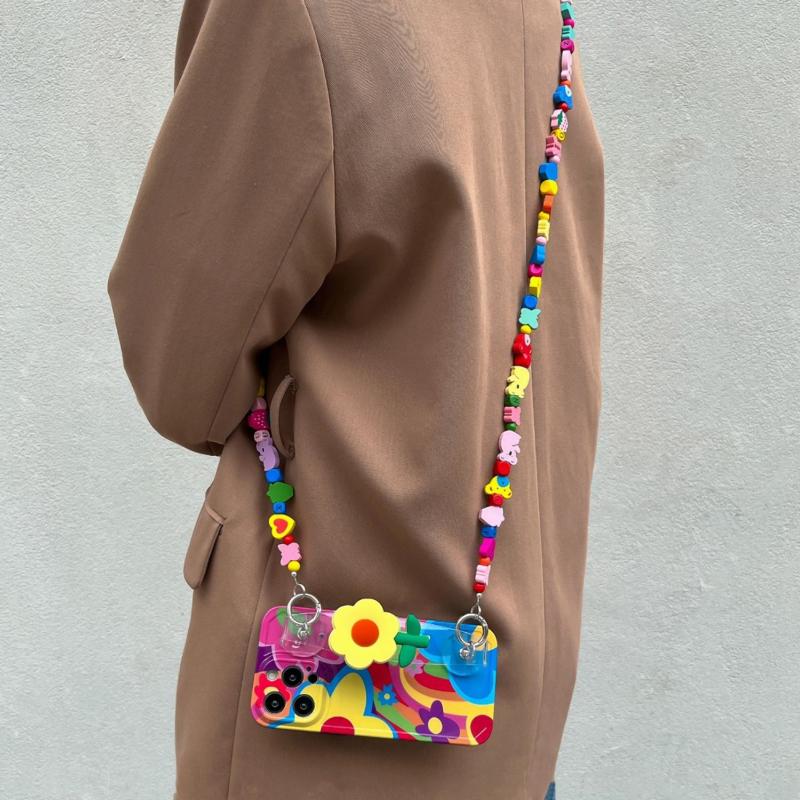 Silicone Phone Case For iPhone 12 11 14 15 Pro 13 Max Plus 2023 Daisy Flower With Lanyard Neck Strap Case Fashion Holder Cover