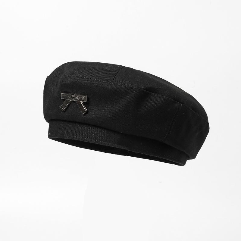 Autumn and Winter New Hat Female Cute Metal Bow Beret Retro Solid Color Versatile Painter Hat