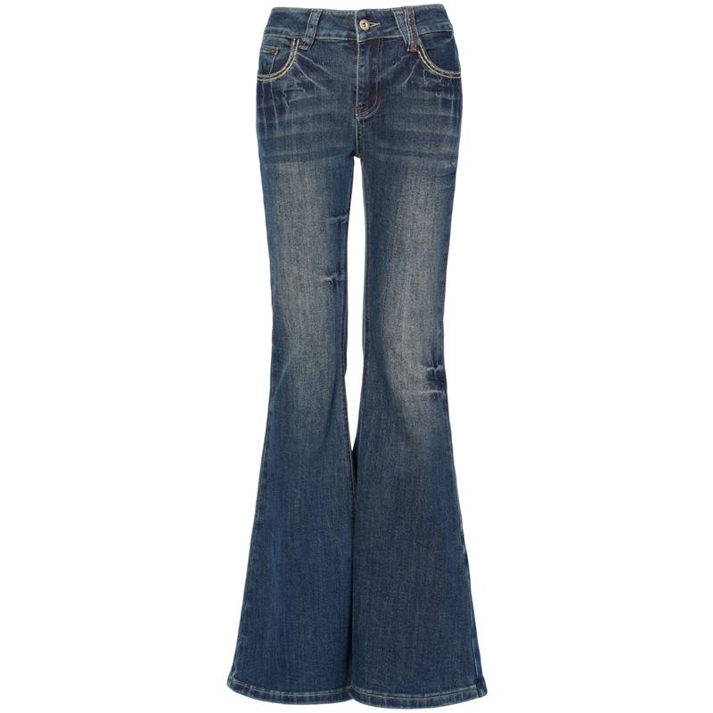 American retro low-rise micro-pull jeans women's autumn new Spice Girl elastic and thin horseshoe horn pants