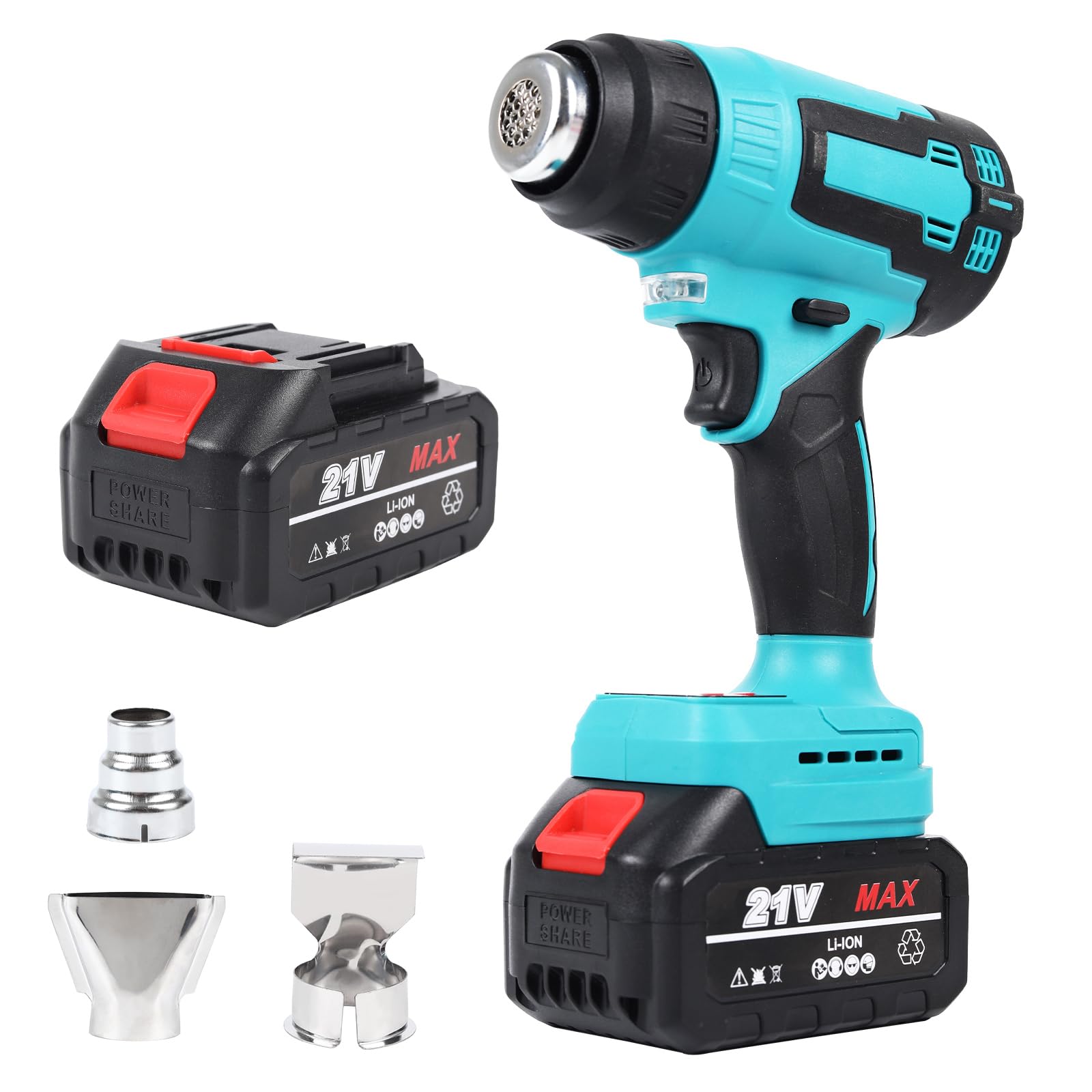 

Makita Аккумуляторный 18В Тепловой поток воздуха Включает 3 насадки Блок 2 Пистолет, Взаимозаменяемый, 6-уровневая регулировка, 50-550°C, Перезаряжаемый, (Основной + Батарейки)