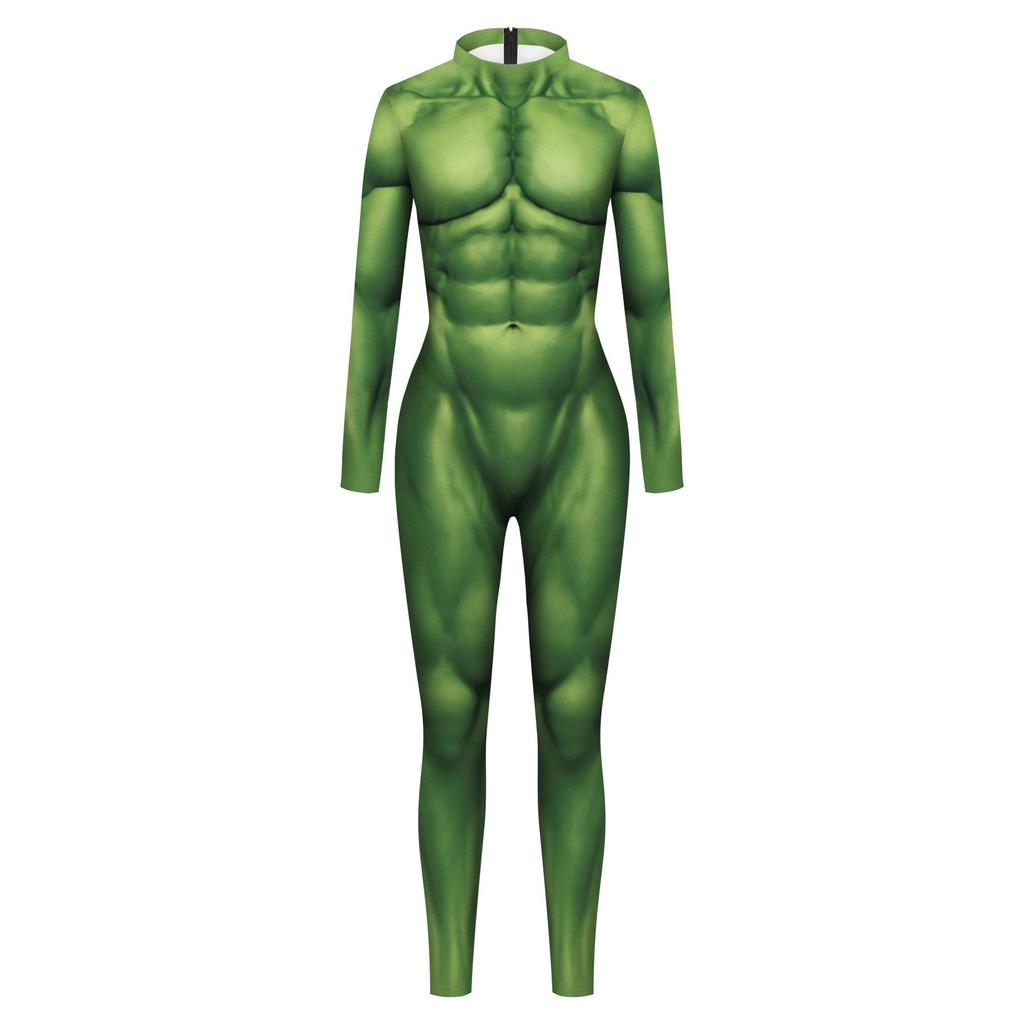 Green Digital Print Role-Playing Jumpsuit - Muscle Fit Performance Costume