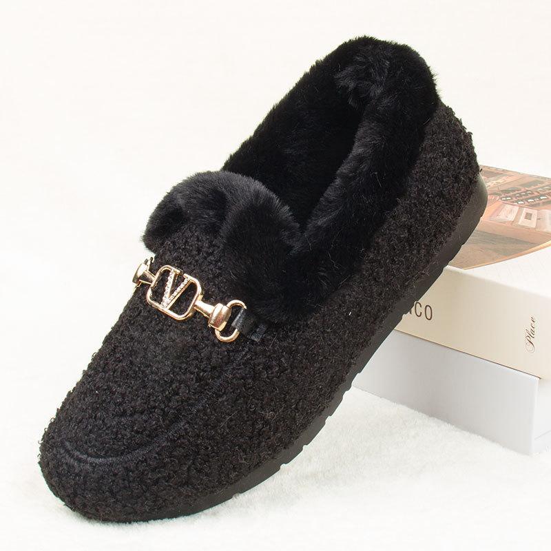 Fashion Luxury Sheep Fur Lined Loafers Women Lambswool Shoes Ladies Winter Slip on Furry Flats Cotton Wool Mocasine Femme Barefoot Boots