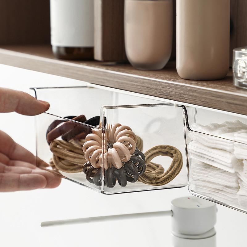 Drawer Style Storage Box Under The Mirror Cabinet Transparent Bathroom Cotton Stick Bathroom Office Pull-Out Storage Shelf