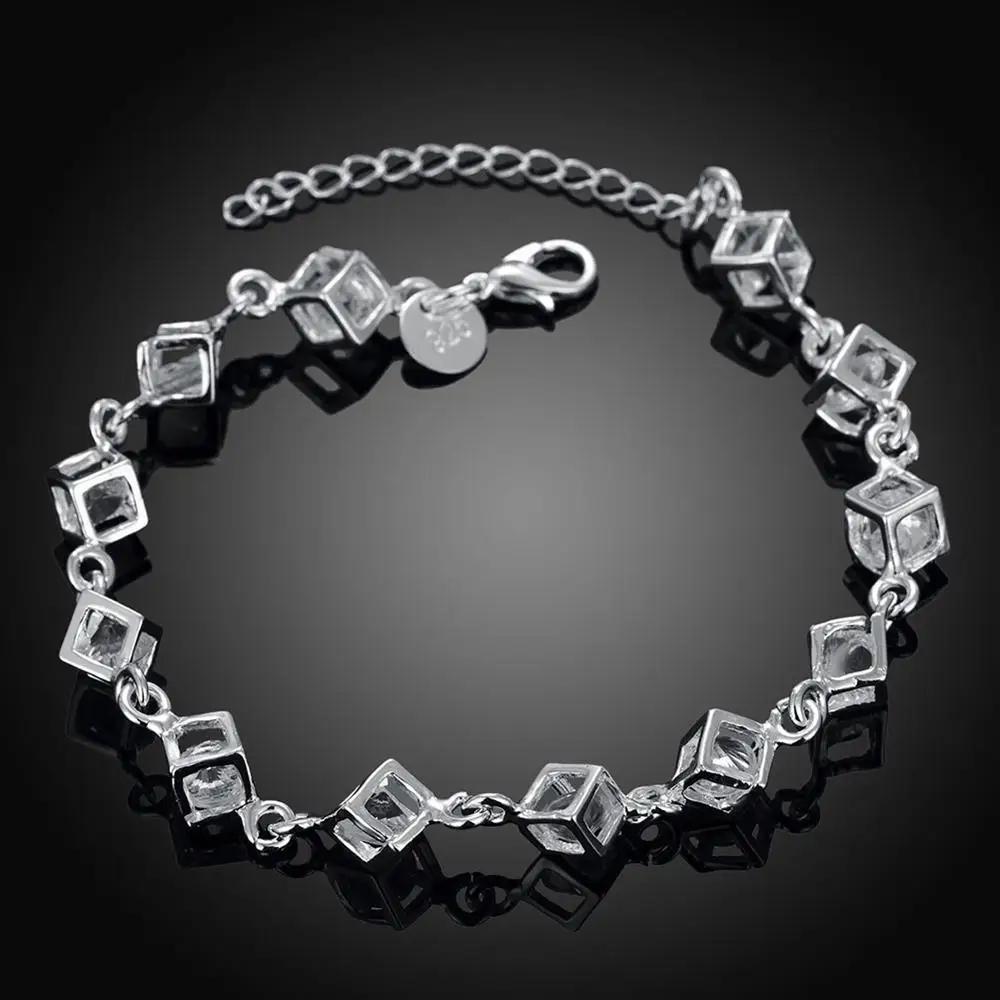 925er Sterlingsilber Funkelndes Kristallgitter-Kettenarmband für Damen Beliebtes Feines Luxusschmuckstück Hochzeitsfeier Feiertagsgeschenk