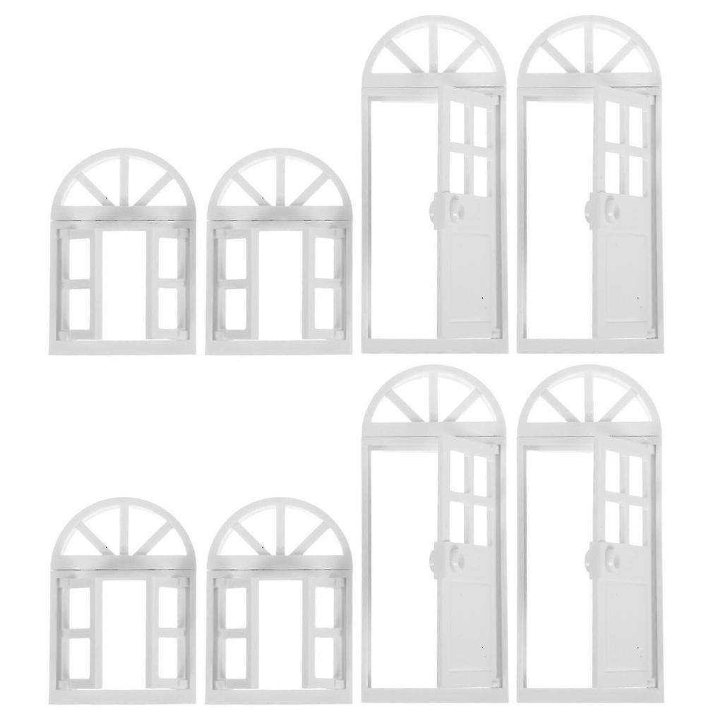 Miniature Dollhouse Building Model Plastic Window and Door Accessories 8Pcs