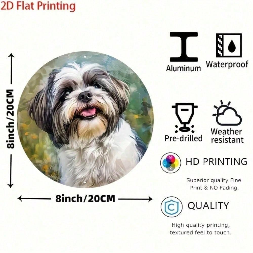 Segno da Parete Rotondo in Metallo Cane Shih Tzu Vintage 8x8 Pollici Piastra in Alluminio Resistente ai Raggi UV Arredamento Casa Interno Esterno