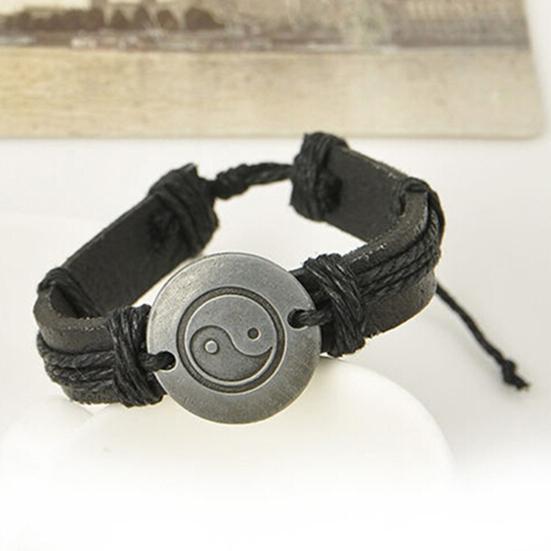 Unisex Eight Diagram Faux Leather Rope Weave Charm Infinity Multilayer Bracelet for Party