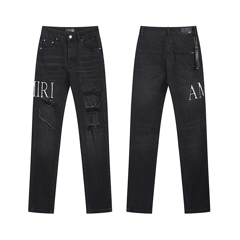Purple Brand Ink Printing Meichao High Street Retro Ripped Casual Trend Denim Horn Pants Small Feet
