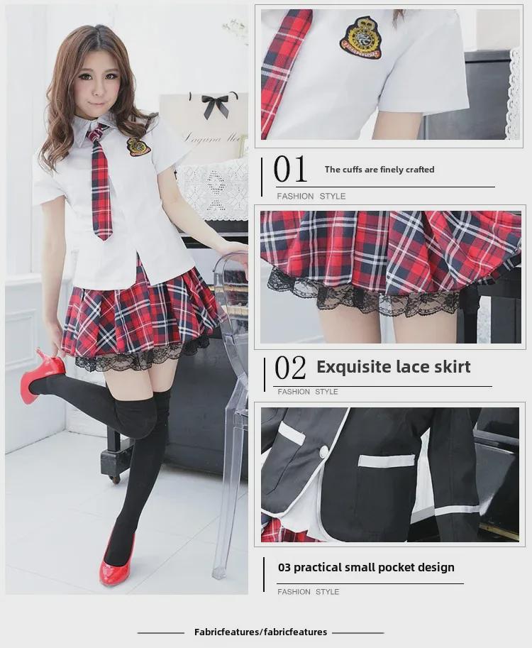 Plus Size Women's Japanese & Korean School Uniform Skirt Set - Academy Style & Performance Costume.