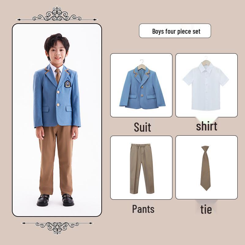 British College Style School Uniform Set – Kindergarten Boys' & Girls' Plaid Suit and Skirt.