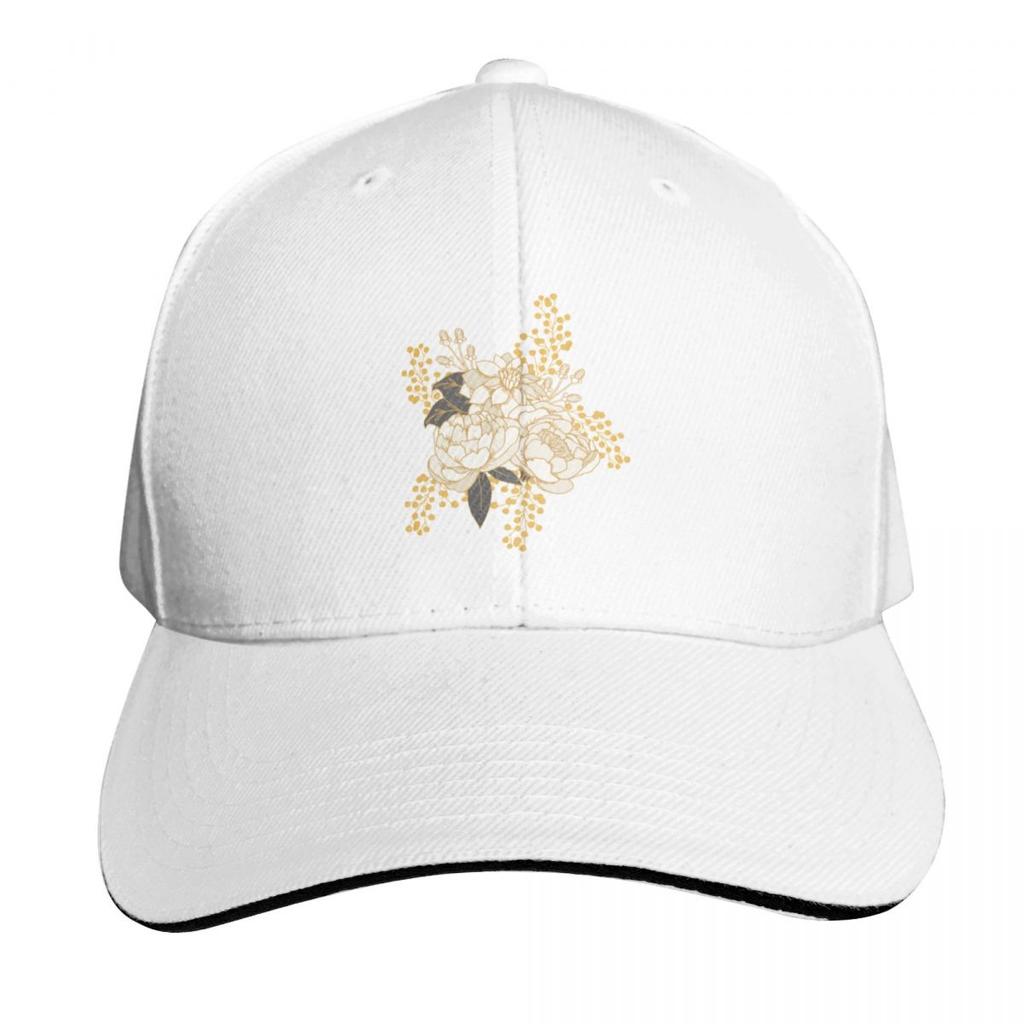White  Gold Florals Baseball Cap Golf Hat Unisex Uv Protection Solar Hat Golf Custom Cap Hats For Women Unisexs