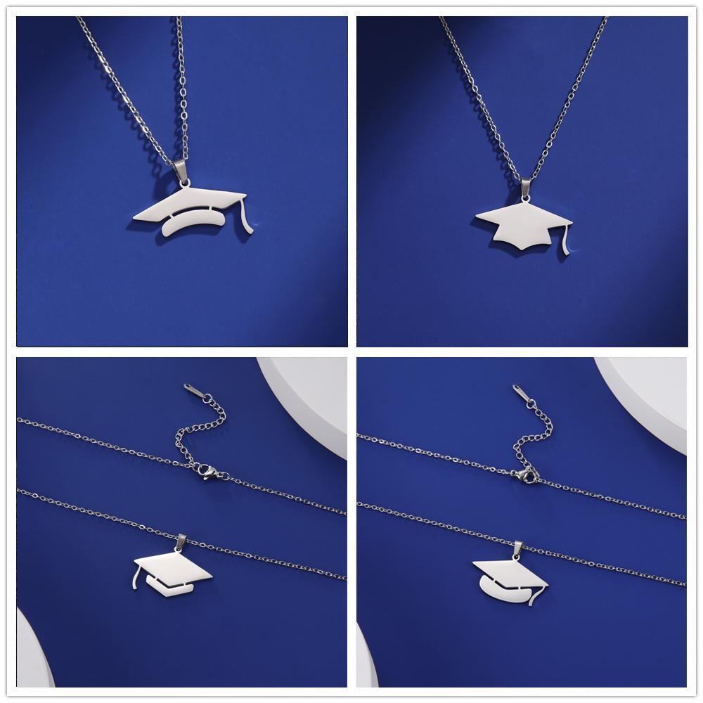 Lucktune Graduate Hat Pendant Necklace Stainless Steel Women Men Bachelor Cap Necklace School Graduation Jewelry Students Gift