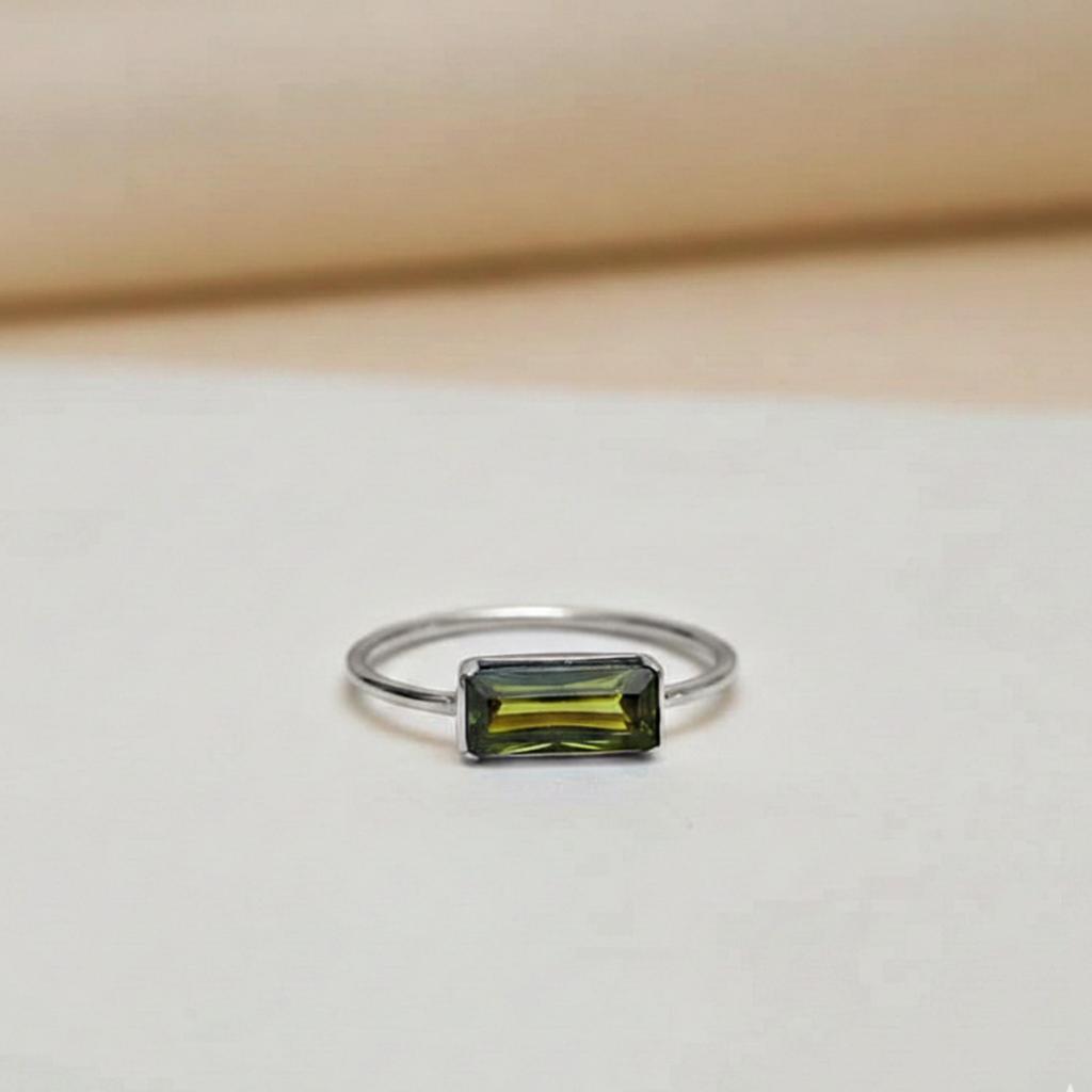 Green Peridot Stacking Ring, 925 Sterling Silver Jewelry, Minimalist Statement Ring for Women