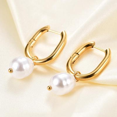 Elegant U-Shaped 11MM Imitation Pearl Hollow Earrings with Pendant Backs for Women