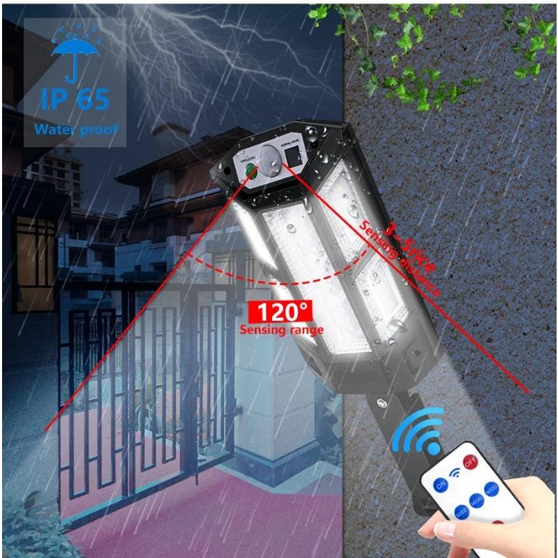 LED Solar Street Light Outdoor Waterproof Motion Sensor Remote Control Lights 3 Mode Courtyard Porch Decorative Wall Lamp