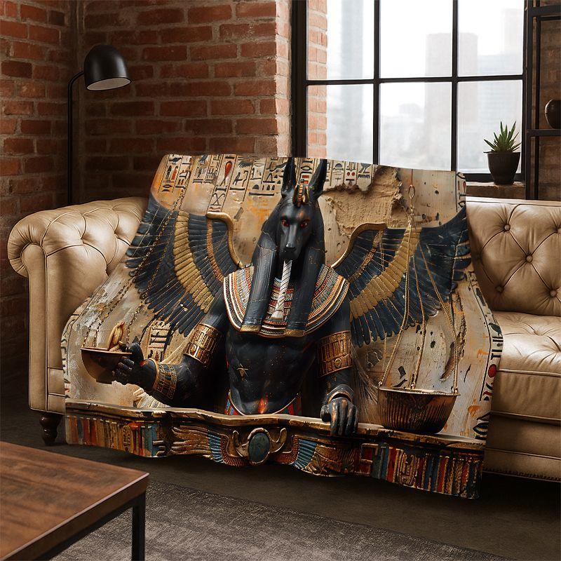 Ancient Egypt Death Anubis Pharaoh Cartoon Flannel Blanket Soft Throw Blanket for Bedroom Living Room Bed Travel Camping Picnic