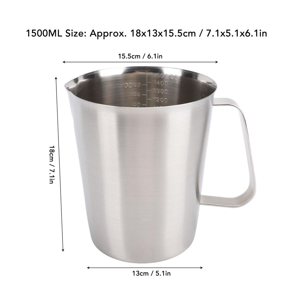 304 Stainless Steel Milk Frother Jug Coffee Milk Frothing Jug Latte Pitcher Measurement Jug Measuring Cup with Markings Spout