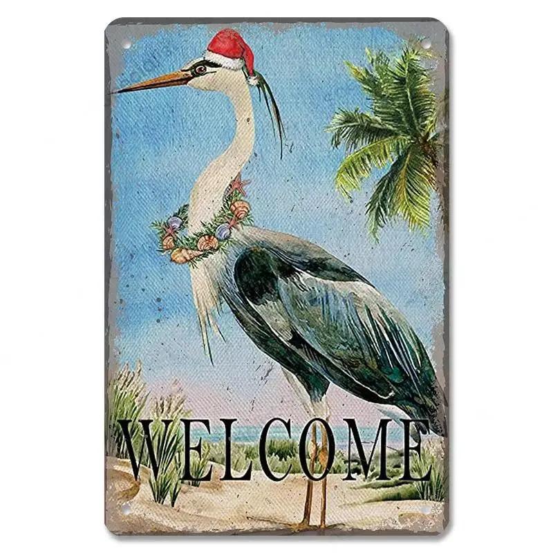 D Flat Metal Sign Vintage Welcome Garden Tin Sign Set Rustic Home Decor Butterfly Flower Watering Can Wall Art