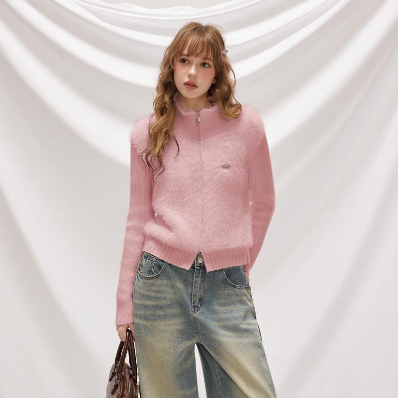 unifree Faux Fur Patchwork Double Zip Knit Cardigan