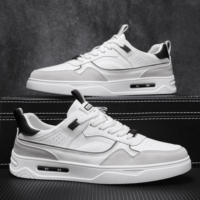 2024 Herbst Neue Herren Leder Freizeitschuhe Mode Cool Patchwork Weiß Flache Skateboard Schuhe Mann Leder Sneaker