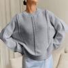 Women's Fashionable Casual Loose Lazy Style Hollow Pullover Long Sleeve Round Neck Sweater