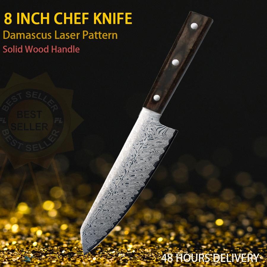 Damastmuster Kochmesser Küchenmesser Muster Scharf Japanisches Santoku Messer Hackmesser Tranchiermesser Massivholzgriff Cuchillos