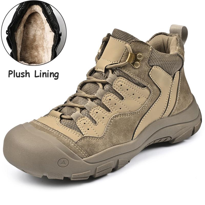 

Мужские походные ботинки из натуральной кожи, нескользящие ботинки для активного отдыха, утолщенные высокие ботинки для альпинизма, короткие мягкие ботинки 46 песочный