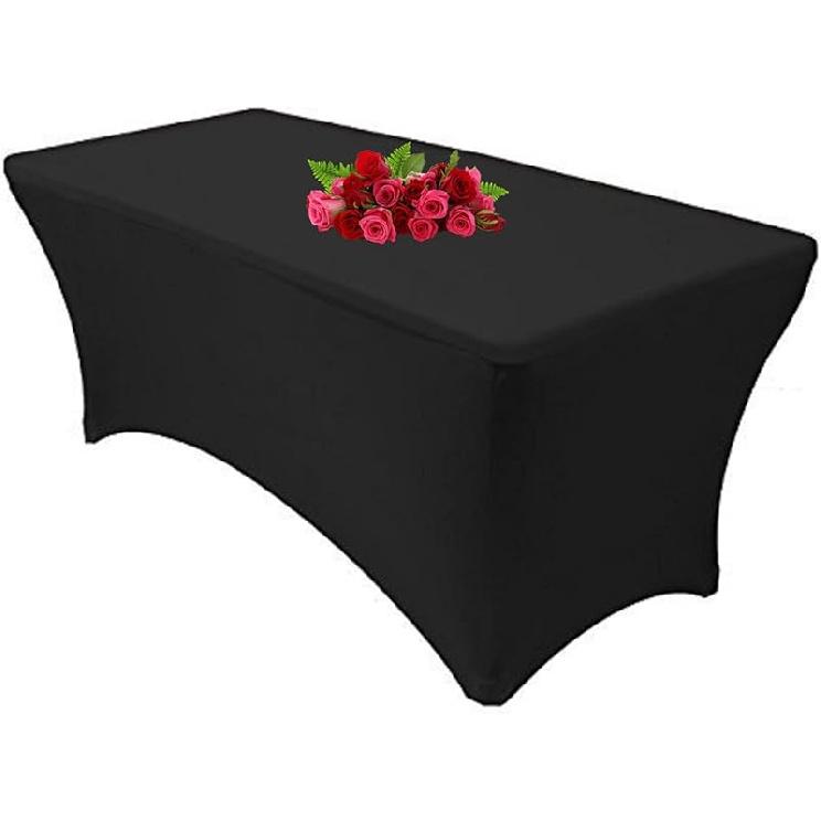 10FT Spandex Black Tablecloth for Rectangle Tables - Stretch Table Cover for Standard Folding Tables,Spandex Fitted Table Clothes for 10 Foot 10FT