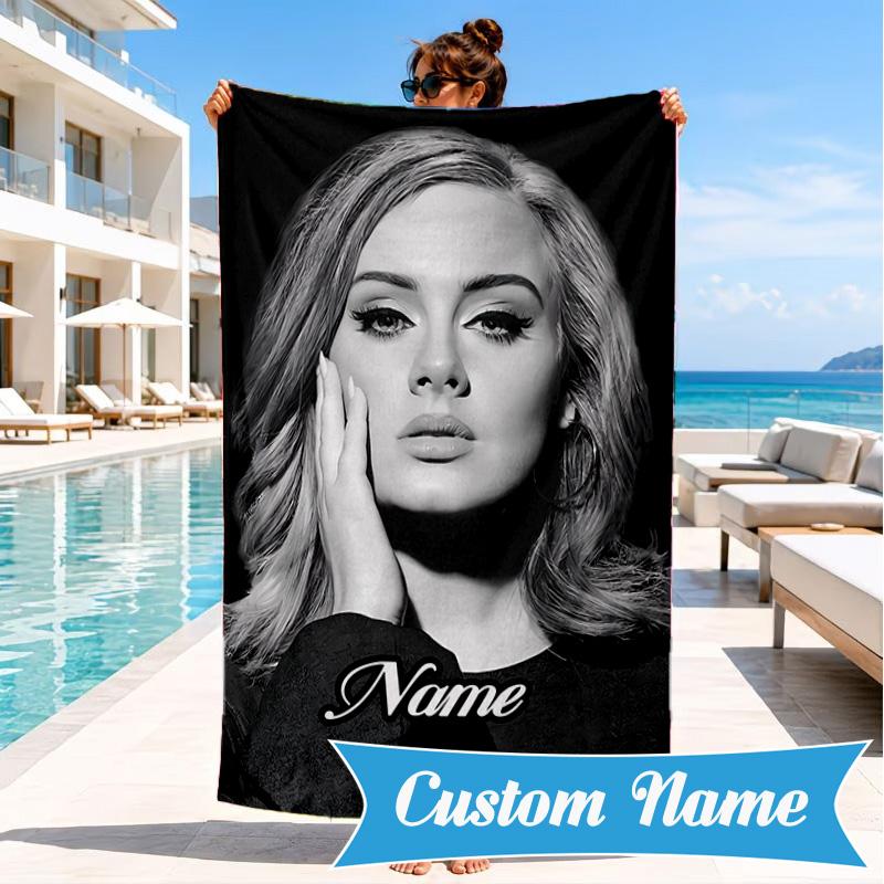 Custom Name Beach Towel Adele's Artwork Microfiber Beach Towel, Lightweight for Summer Travel, Swimming Pool Fan Birthday Gift