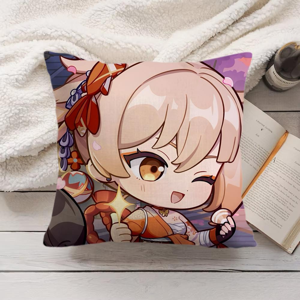 Yoimiya Cute Genshin Impact Cushion Cover Silky Short Plush Invisible Zipper Dustproof Sofa Pillow Case For Home Decor