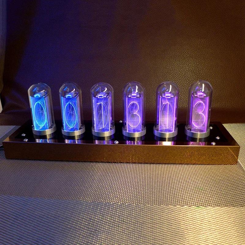 LED Glow Nixie Tube Clock Metal Wood Table Clock Silent Vintage RGB Digital Watch Alarm Electronic Desktop Clocks Gift Ideas