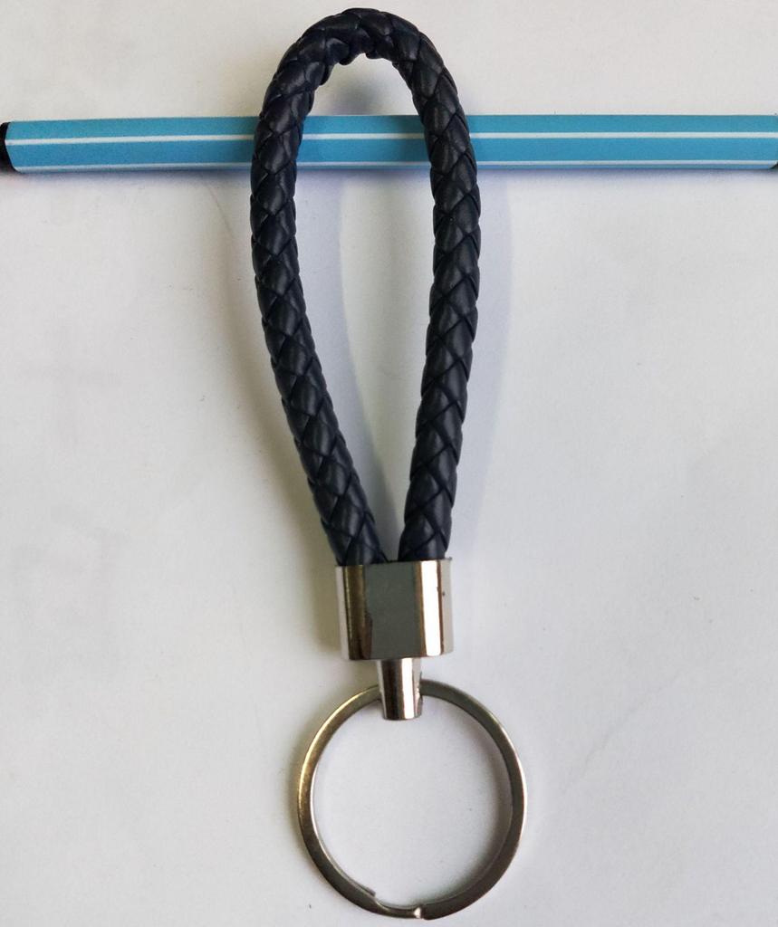 Woven Leather Cord Metal Keychain Pendant