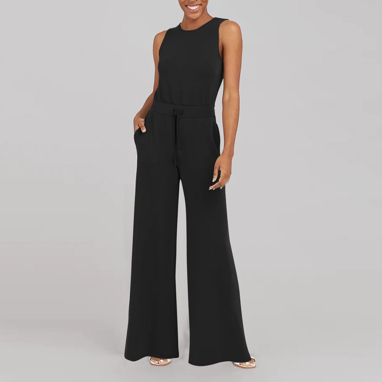 

(Бризанд) Женский повседневный универсальный однотонный комбинезон с брюками без рукавов L чёрный