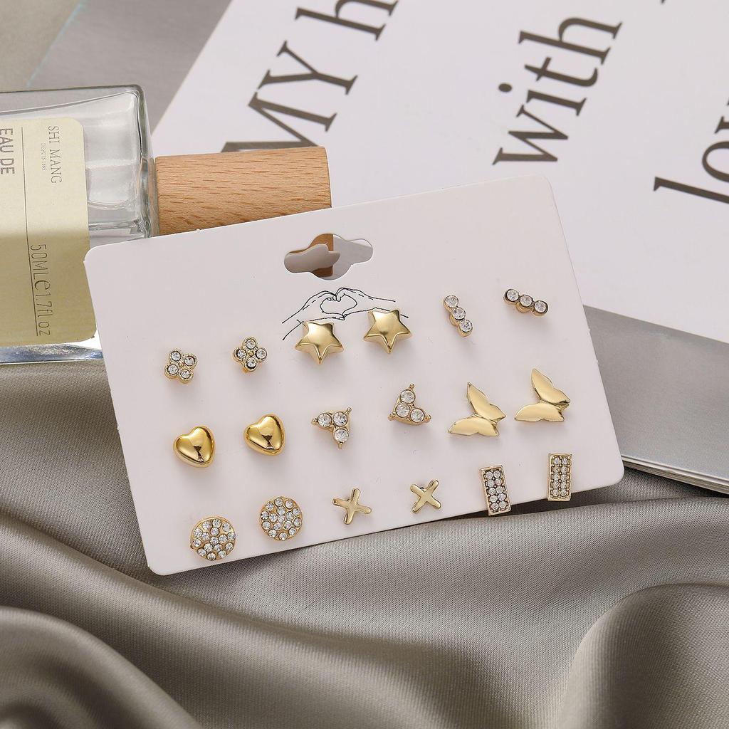 Fashion Simple Set Earrings Creative Creative Elephant Pearl Earrings Female Earrings Nine Plaid Earrings
