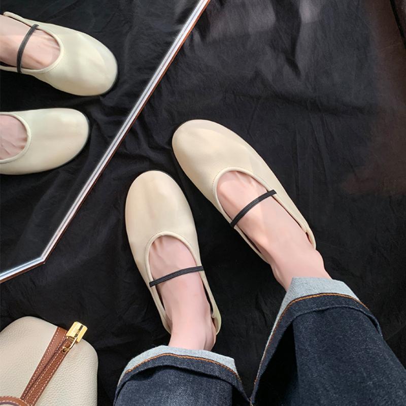 Women's Ballet Flats Casual Breathable Slip-On Soft Leather Shallow Mouth Outdoor Women's Mary Jane Shoes