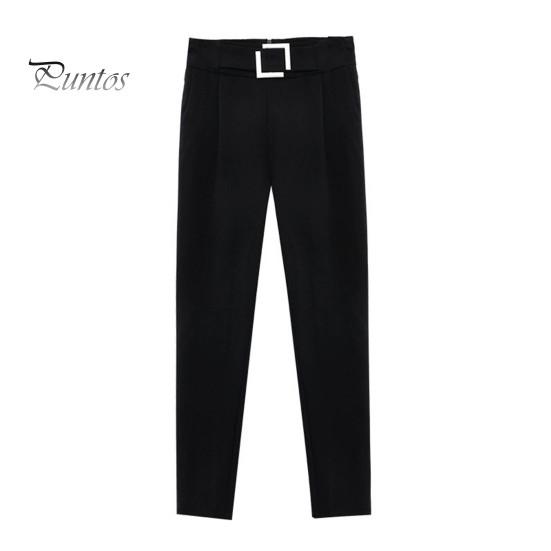 

Женские повседневные брюки с высокой талией, костюмные брюки с металлическими пряжками и карманами, однотонные облегающие шаровары, рабочая одежда M