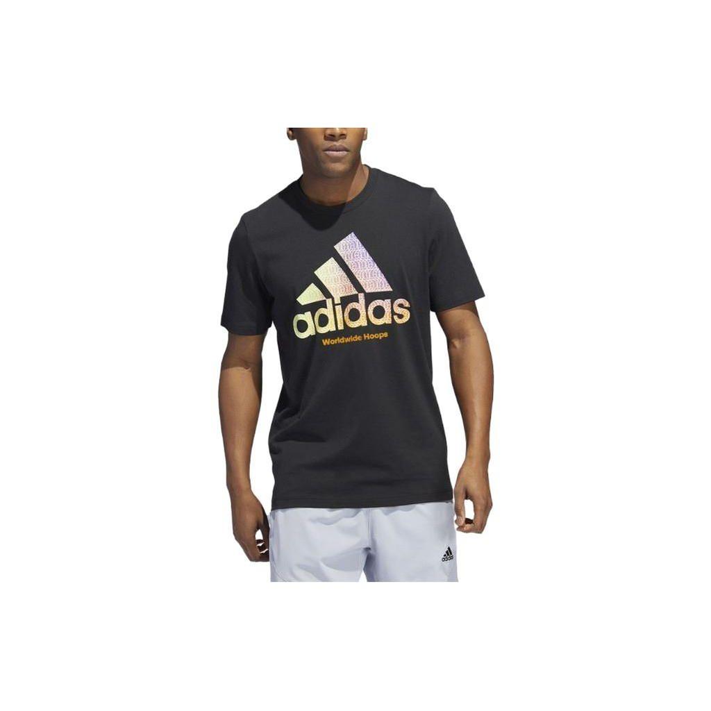 Adidas Logo Print Round Neck Basketball Short Sleeve T-Shirt Men Tops Black HC6902