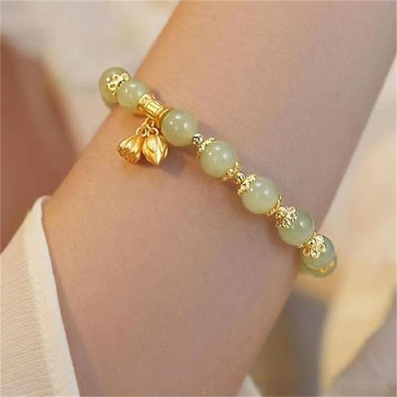 Přírodní bambusový korálkový náramek Čínský styl jadeitový náramek pro ženy Vynikající šťastný hotanský nefritový náramek