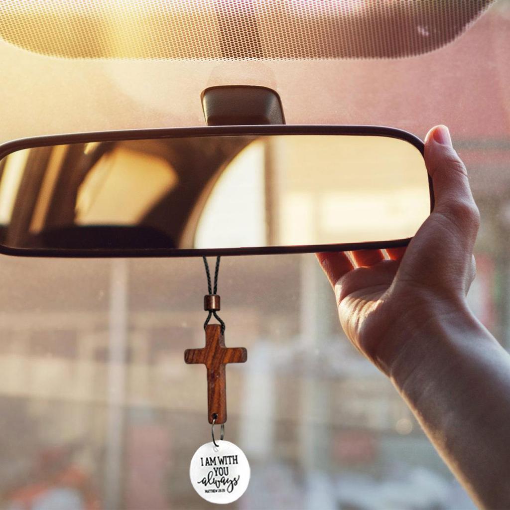 Faith Car Pendant Crosses Wooden Blessing Hanging Decoration For Rearview Mirror Simple Installation