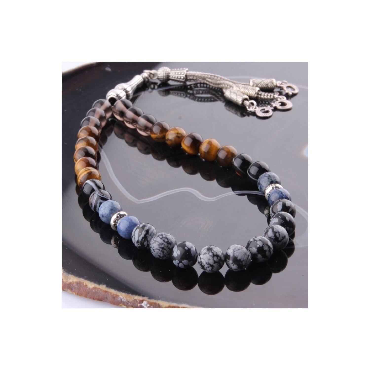 

Сертифицированные четки Козерога из 33 8 мм Дюмортьерит-обсидиан-тигровый глаз-агат-дымчатый кварц