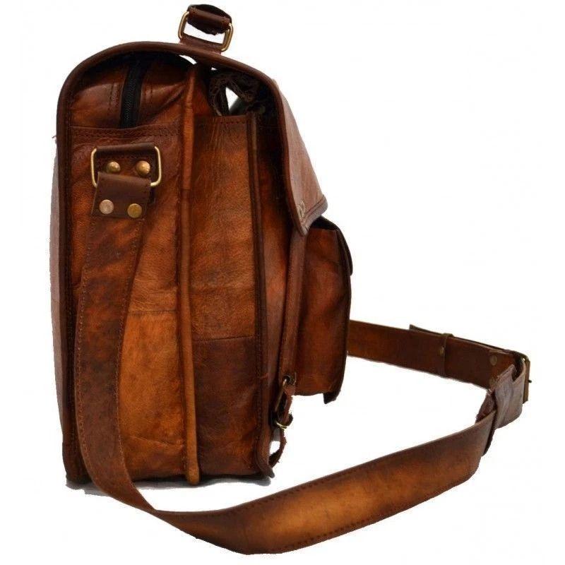 Vintage Art Messenger Shoulder Briefcase Laptop Bag Leather Men's Genuine Brown