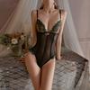 Erotic Underwear, Light Luxury and Sexy Embroidered water-soluble one-piece dress, Women's see-through uniform, Tempting no-Take pajamas 1329