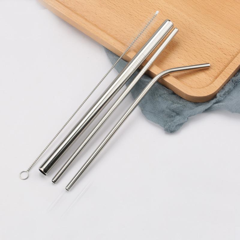 FAIS DU 304 Stainless Steel Straws Reusable Straight Bent Metal Drinking Straw With Cleaner Brush Set Party Bar Accessory