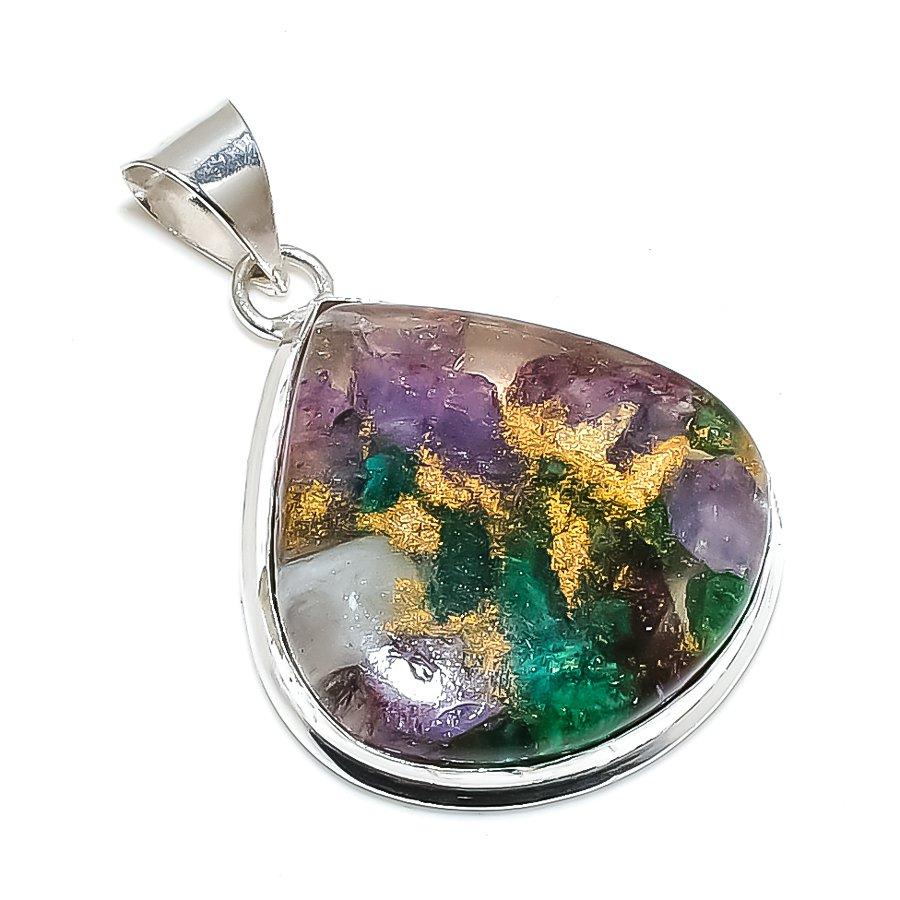 Spiny Oyster Gemstone Handmade 925 Sterling Silver Jewelry Pendant 1.97" SU-9915